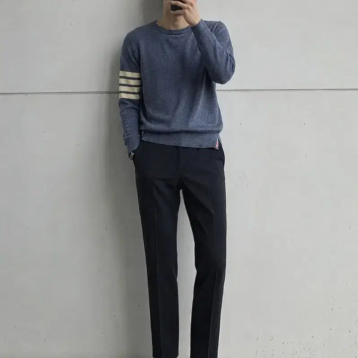 [BUNJANG] Thom Browne Signature Stripe Armband Knit / 톰브라운 사선 완장 블루 니트 90