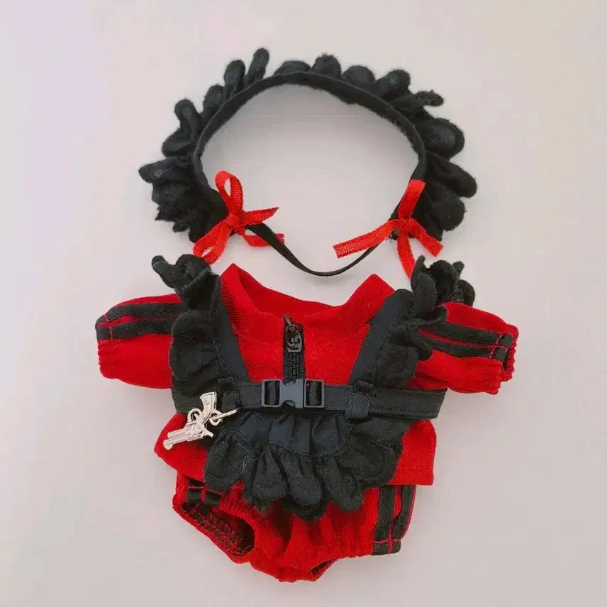 [BUNJANG] Lumi Closet Battle Maid Black &amp; Red 10cm Doll Clothes / 루미클로젯 배틀메이드 블랙레드 10cm 솜인형옷