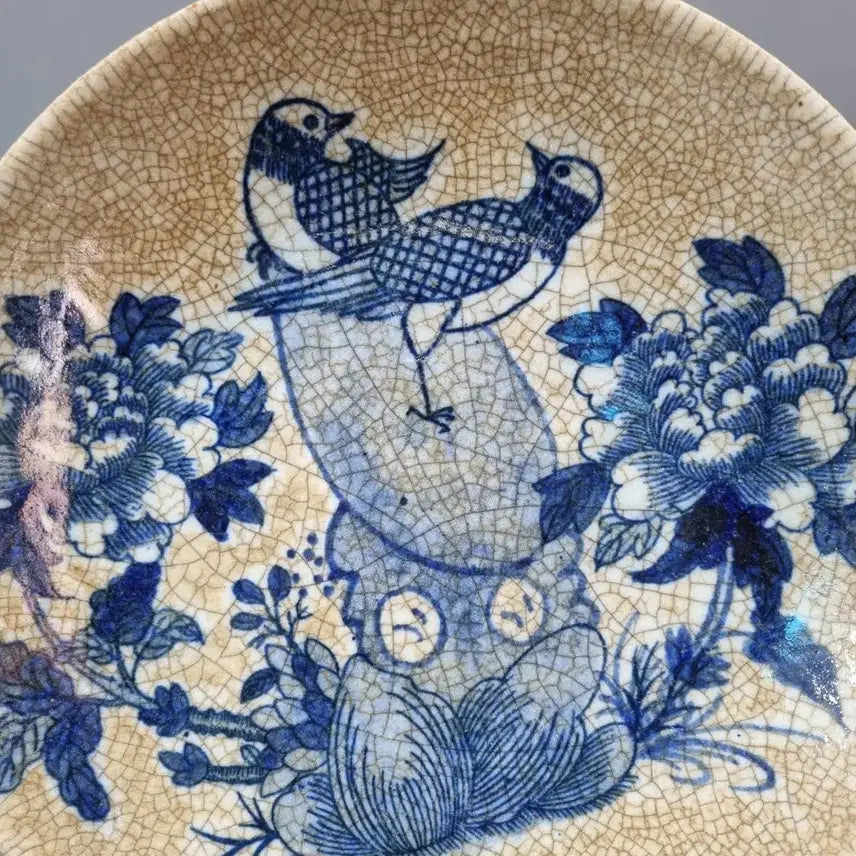 [BUNJANG] Celadon Porcelain Blue-and-White Bird-and-Flower Motif Vase / 방가유 청화 화조문 상반. 지름 26 높이 5