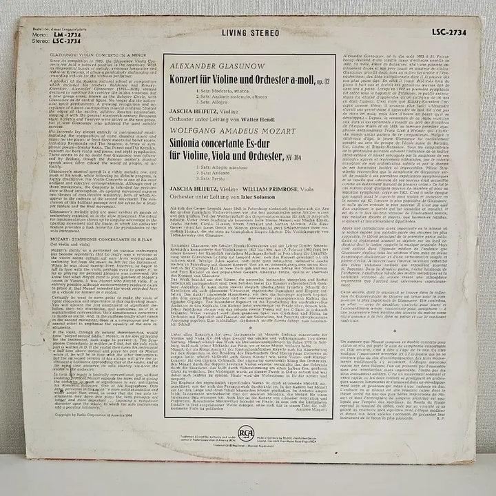 [BUNJANG] Jascha Heifetz Glazunov Mozart Violin Concerto LP / 하이페츠 글라주노프 모차르트 바이올린 협주곡 LP