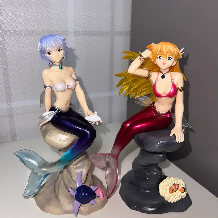 [BUNJANG] Evangelion Mermaid Figure Bundle Set Asuka + Rei / [일괄] 희귀 고전 에반게리온 인어 피규어 아스카+레이