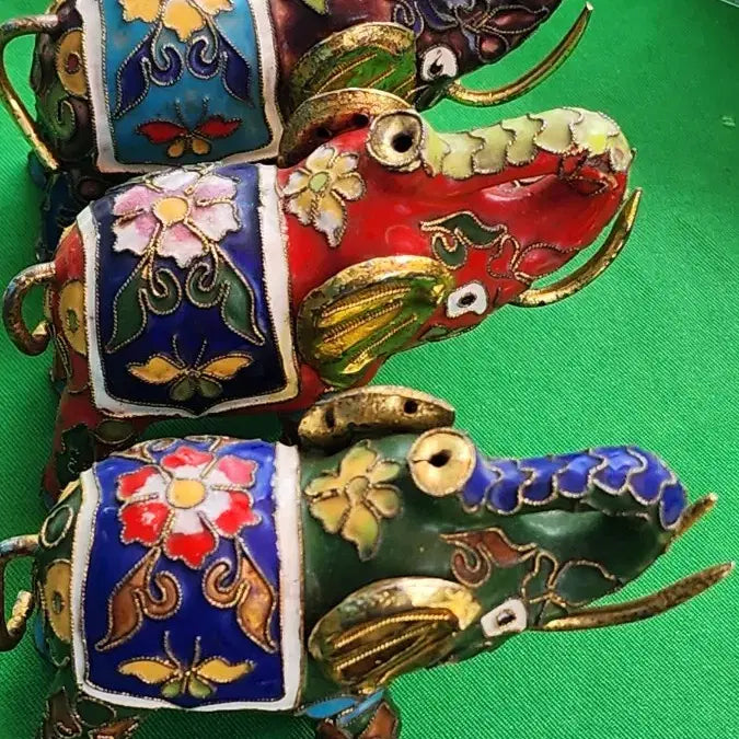 [BUNJANG] Vintage Cloisonné Elephant Set (3 Pieces) / 빈티지 칠보 코끼리3개세트