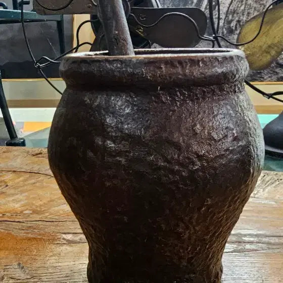 [BUNJANG] Antique Cast Iron Mortar and Pestle Set / 옛날. 무쇠 약절구 높14. 배볼록형