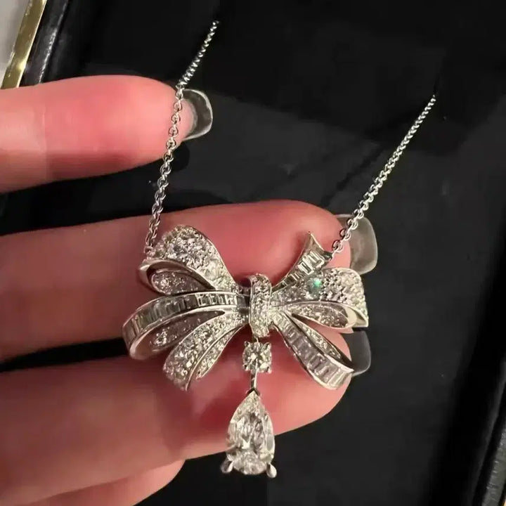 [BUNJANG] Graff Ribbon Cubic Drop Necklace / 그라프 목걸이리본 큐빅 드롭 목걸이