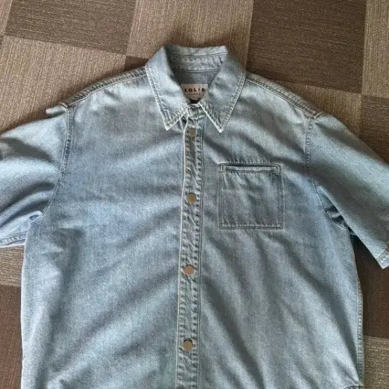 [BUNJANG] Solid Homme Blue Back Logo Short Sleeve Denim Shirt Size 48 / 솔리드 옴므 블루 백로고 숏슬리브 데님 셔츠 48