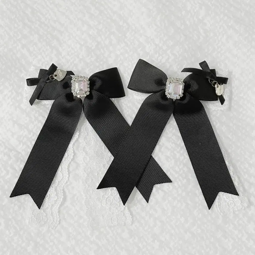 [BUNJANG] Lizlisa Double Ribbon Hairpin Black Jiregei Style / 리즈리사 더블리본 헤어핀 블랙 양산형 지뢰계