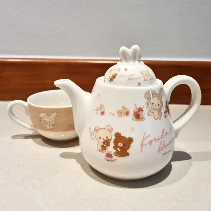 [BUNJANG] Korilakkuma &amp; Rabbit Tea Time Teapot &amp; Cup Set / 코리락쿠마와 토끼 티 타임 찻주전자 &amp; 컵 세트