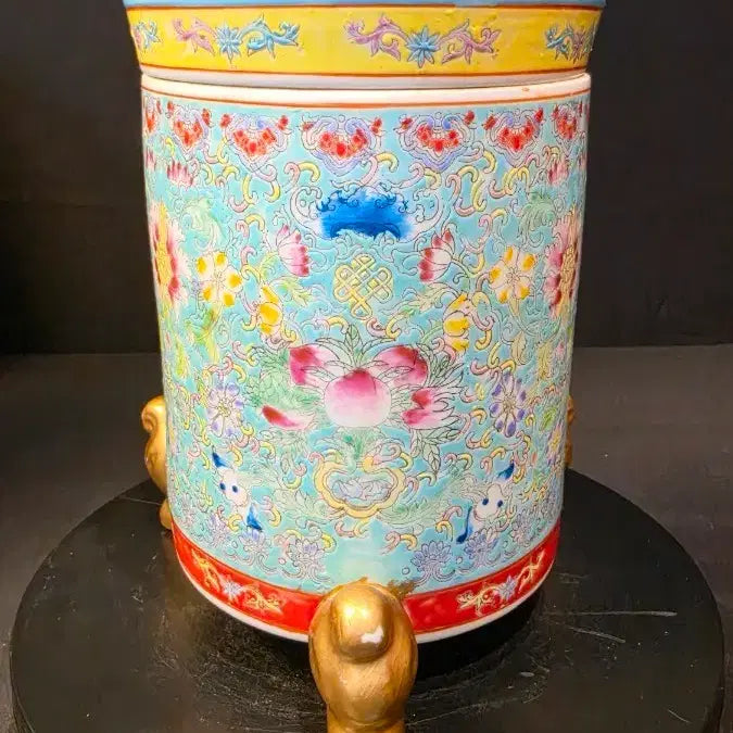 [BUNJANG] Cloisonné Enamel Tripod Censer with Flower and Bird Design / 260522-5 분채법랑 전지화훼문 삼족유개합