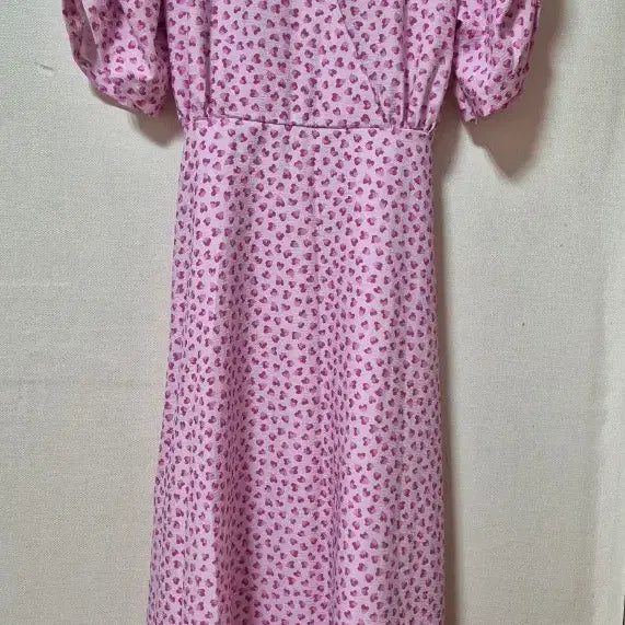 [BUNJANG] Pink Heart Pattern Puff Sleeve Dress / 새상품 핑크 하트패턴 퍼프 소매 원피스