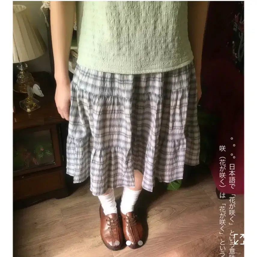 [BUNJANG] Avery Check Layered Midi Skirt / 에이블리 체크 캉캉 미디 스커트