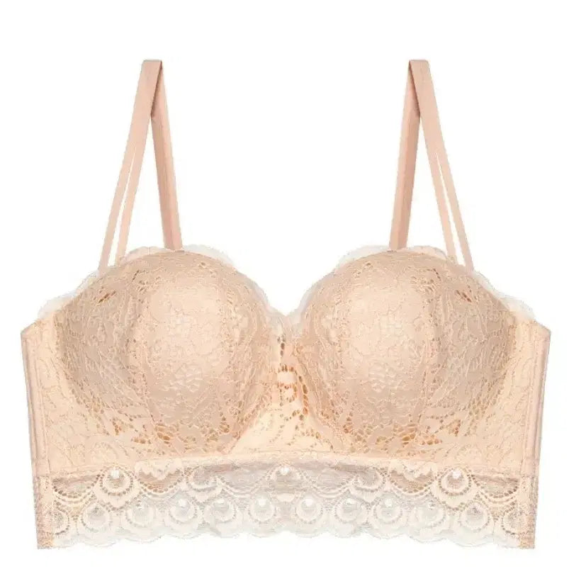 [BUNJANG] Lace Volume Padded Bra (75AB) - Peach/Skin White, Wire-free / 레이스 볼륨 손바닥 브라 75ab 피치/스킨 화이트 노와이어