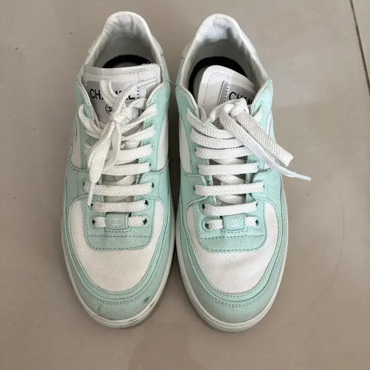 [BUNJANG] Chanel 24C Cotton Sneakers Light Turquoise Size 36.5 / 샤넬 24C 코튼 스니커즈 라이트 터콰이즈 36반 사이즈
