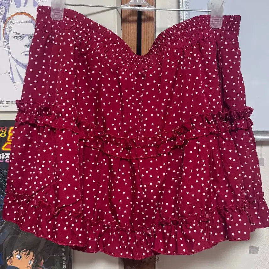[BUNJANG] Red Dot Shirring Mini Skirt / 레드 도트 셔링 미니 스커트