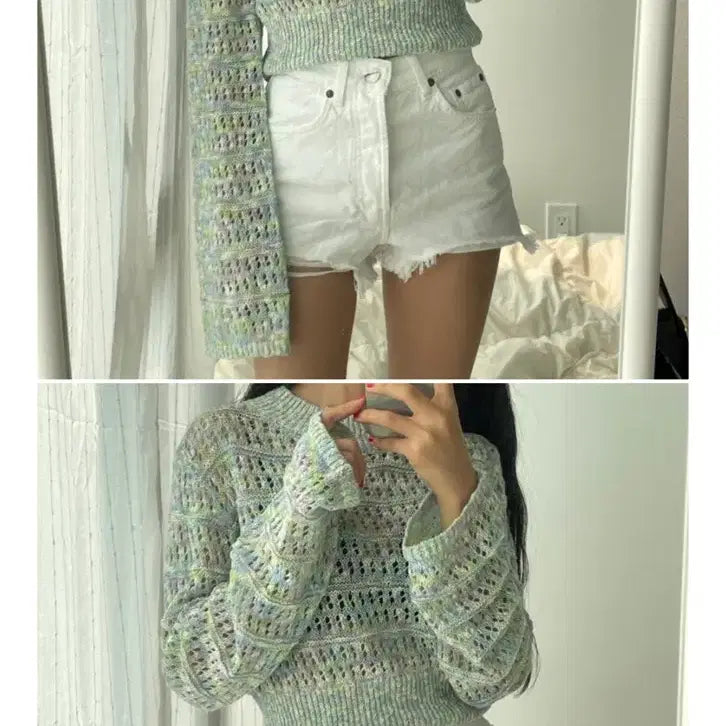 [BUNJANG] Zara Cropped Crochet Knit Sweater M / 자라 크롭 솜사탕 니트 M사이즈 크로셰 zara 1957/001/330