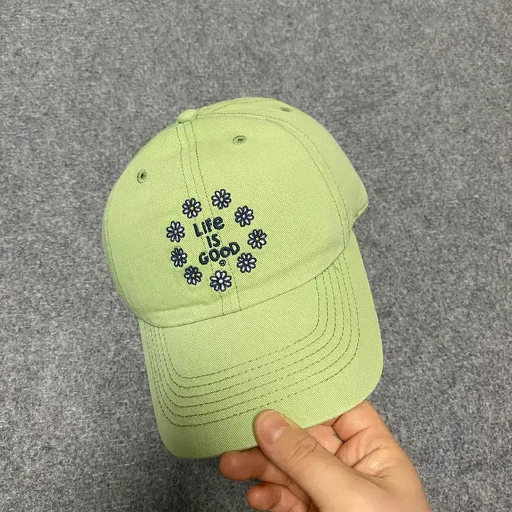 [BUNJANG] Life is Good Green Washed Cotton Twill Baseball Cap / 라이프이즈굿 연두색 볼캡