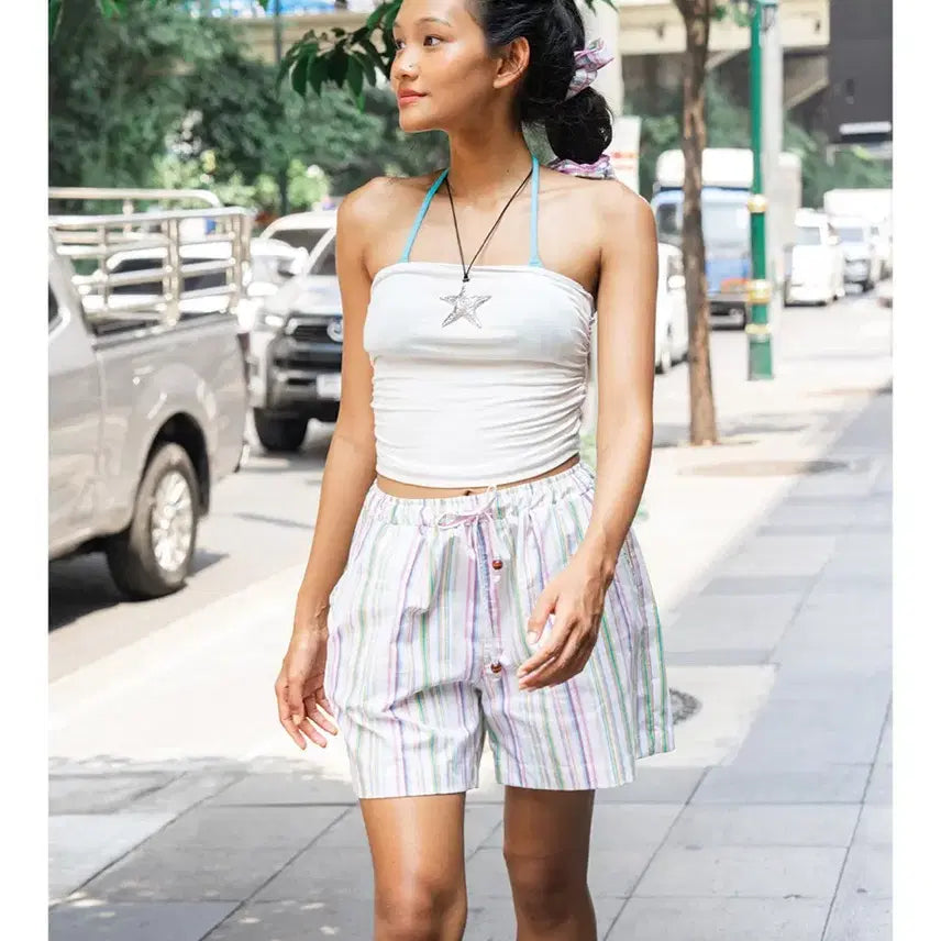 [BUNJANG] Occult Beaded Glitch Pants Summer Striped Shorts / 오끼뜨 구슬 글리치 팬츠 여름바지 반바지 스트라이프 새상품