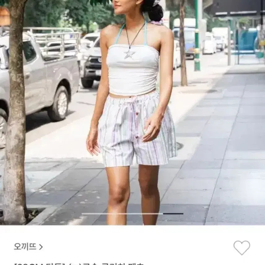 [BUNJANG] Occult Beaded Glitch Pants Summer Striped Shorts / 오끼뜨 구슬 글리치 팬츠 여름바지 반바지 스트라이프 새상품