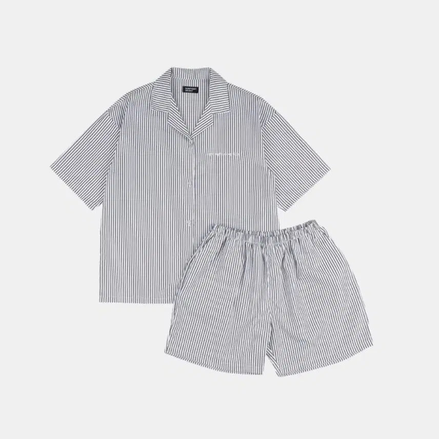 [BUNJANG] Sleep Tight Object Night Stripe Short Sleeve Pajama Set Black / 슬립타이트오브젝트 night 스트라이프 반팔 파자마 세트 블랙 잠옷