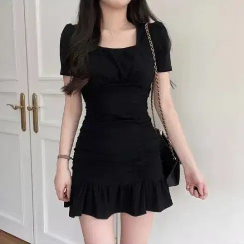 [BUNJANG] Black Shirring Mini Dress / 블랙 셔링 미니 원피스 새거