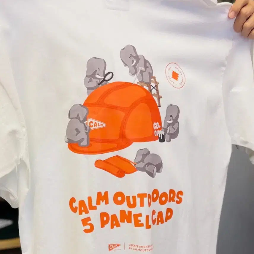 [BUNJANG] CALM OUTDOORS Elephant Graphic T-Shirt White L / 치앙마이 CALM OUTDOORS 캠핑 코끼리 그래픽 반팔티
