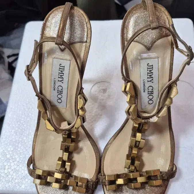 [BUNJANG] Jimmy Choo Gold Chain Heeled Sandals / 지미추   금장 체인  ~ 샌달 하이힐 구두 ;정리가~
