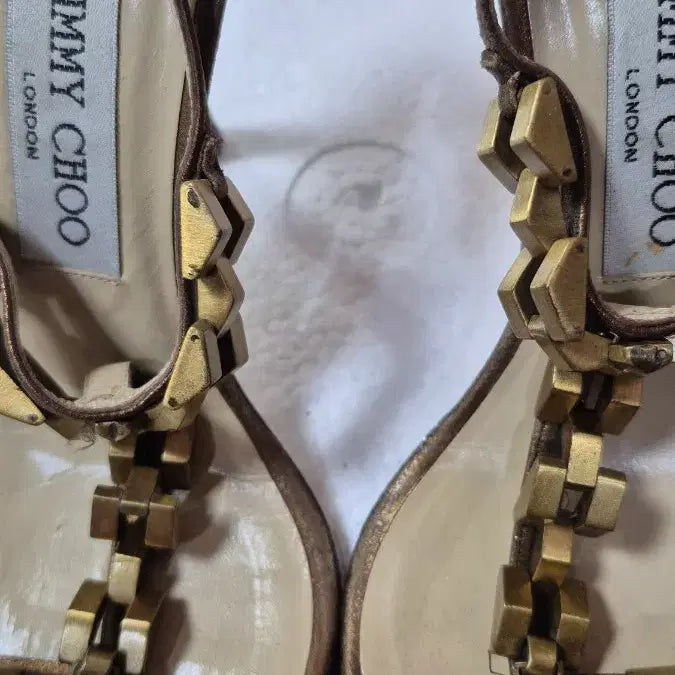 [BUNJANG] Jimmy Choo Gold Chain Heeled Sandals / 지미추   금장 체인  ~ 샌달 하이힐 구두 ;정리가~