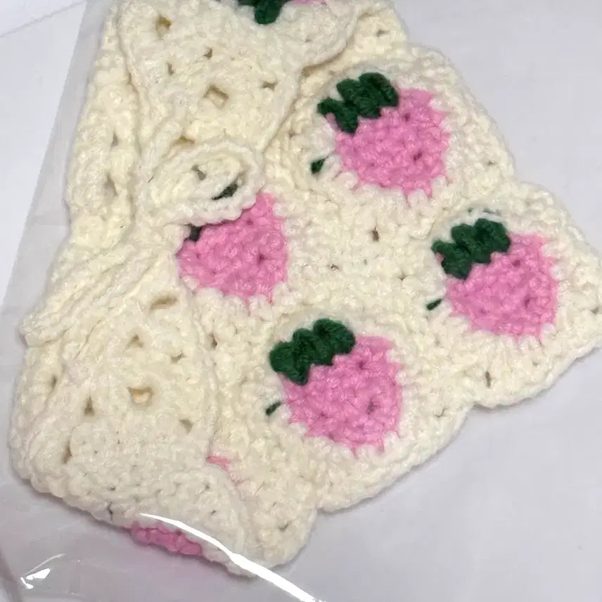 [SOLD OUT] 핑크 딸기 두건 10cm 인형 옷 모자 뜨개