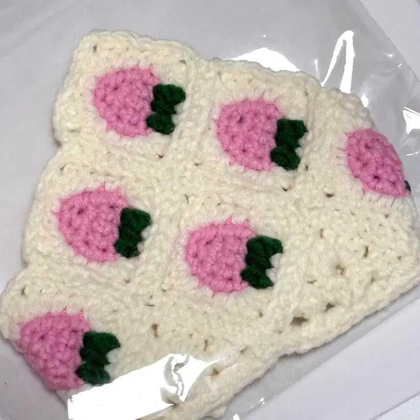 [SOLD OUT] 핑크 딸기 두건 10cm 인형 옷 모자 뜨개