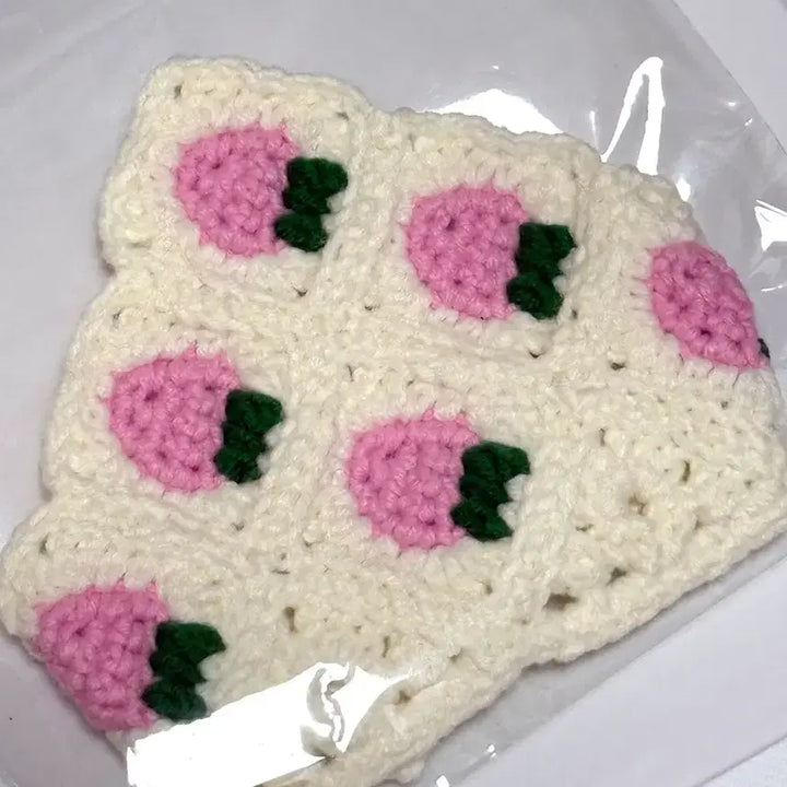 [SOLD OUT] 핑크 딸기 두건 10cm 인형 옷 모자 뜨개