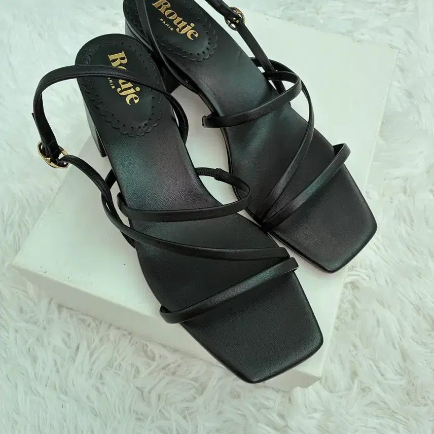 [BUNJANG] Rouje Leather Mules Slingback Sandals / Rouje 이탈리아 샌달 샌들 가죽 구두 뮬 슬링백 새상품 블랙