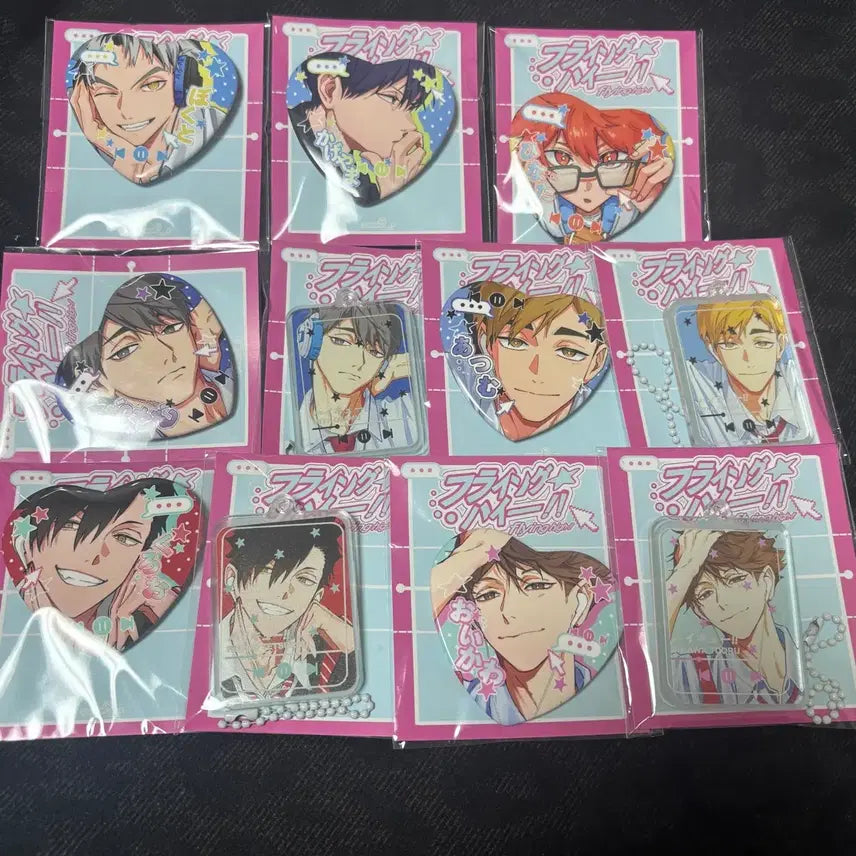 [BUNJANG] Haikyu!! Pin Button &amp; Acrylic Stand Set / 하이큐 나튼님 핀버튼 아크릴 오이카와 보쿠토 쿠로오 아츠무 오사무 히나타