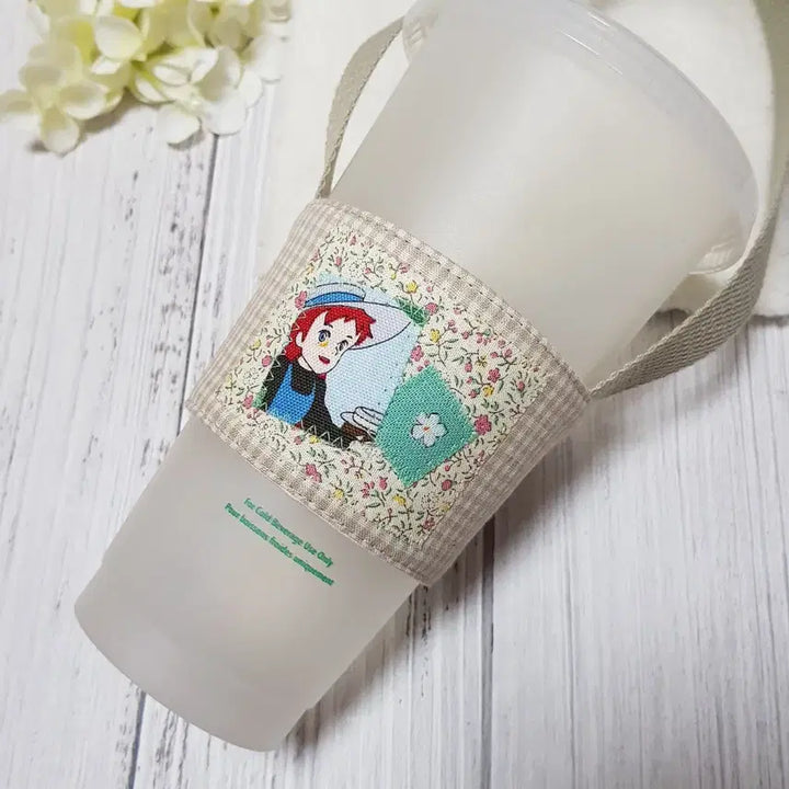 [BUNJANG] Handmade Anne of Green Gables Fabric Cup Carrier Drink Bag (Beige) / {핸드메이드} 빨강머리앤 원단 컵캐리어 드링크백 (베이지1)