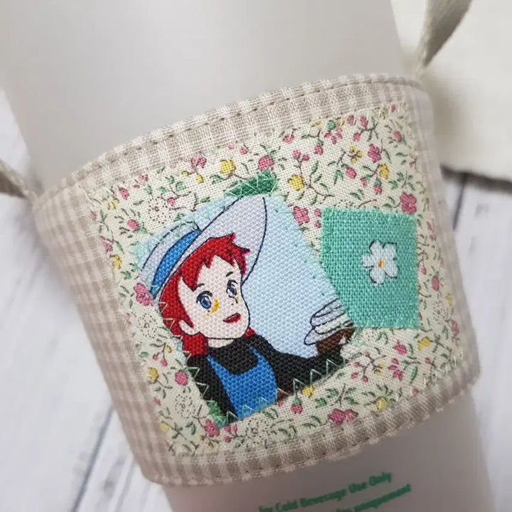 [BUNJANG] Handmade Anne of Green Gables Fabric Cup Carrier Drink Bag (Beige) / {핸드메이드} 빨강머리앤 원단 컵캐리어 드링크백 (베이지1)