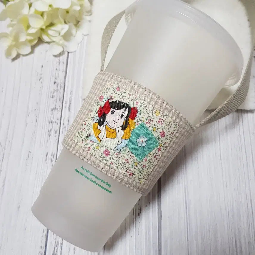 [BUNJANG] Handmade Anne of Green Gables Fabric Cup Carrier Drink Bag (Beige 2) / {핸드메이드} 빨강머리앤 원단 컵캐리어 드링크백 (베이지2)