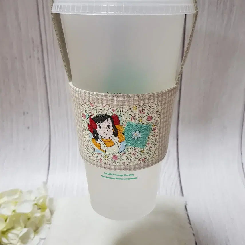 [BUNJANG] Handmade Anne of Green Gables Fabric Cup Carrier Drink Bag (Beige 2) / {핸드메이드} 빨강머리앤 원단 컵캐리어 드링크백 (베이지2)