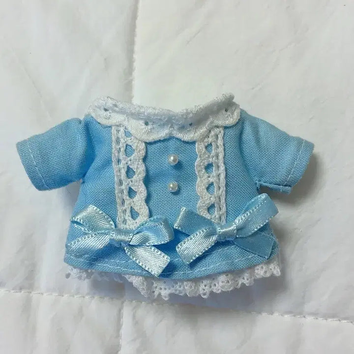 [BUNJANG] 12cm Doll Plush Outfit Blue Lace Ribbon Dress / 12cm 누이구루미 인형옷 하늘색 레이스 리본 원피스