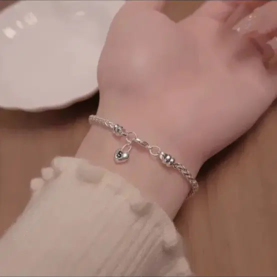 [BUNJANG] 925 Sterling Silver Heart Charm Bracelet 17cm / 925 실버 하트 참 팔찌 17cm