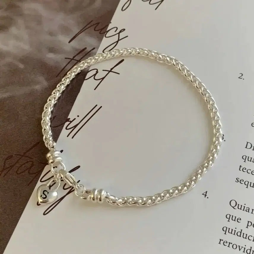 [BUNJANG] 925 Sterling Silver Heart Charm Bracelet 17cm / 925 실버 하트 참 팔찌 17cm