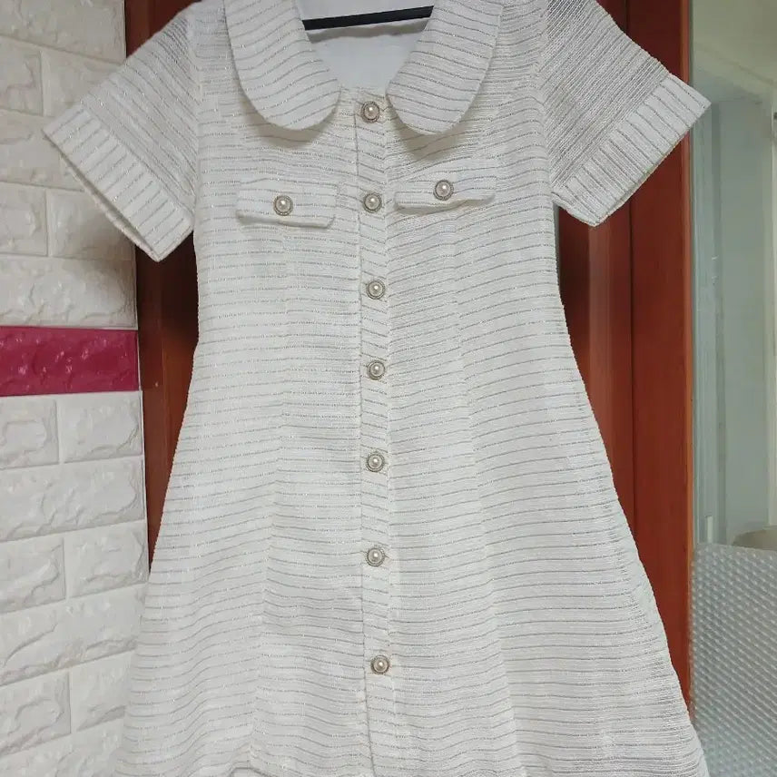 [BUNJANG] Pearl Button White Dress / 진주 단추 화이트 원피스 하객룩 44사이즈
