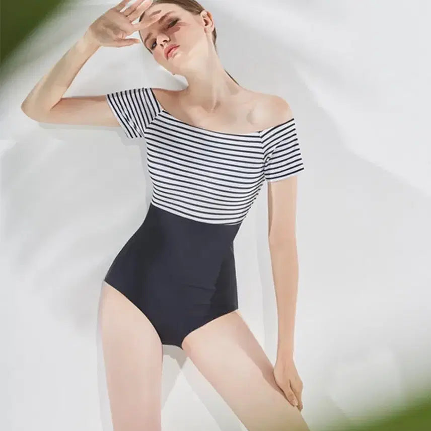 [BUNJANG] Bohemian Blue True Black Sailor Off-Shoulder Swimsuit / 보헤미안블루 트루블랙 세일러 오프숄더 수영복