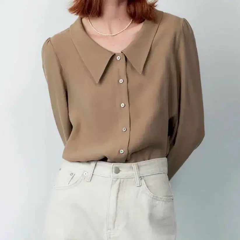 [BUNJANG] Maron Edition Ash Brown Low Neck Blouse / 마론에디션 애쉬브라운 로우넥 블라우스