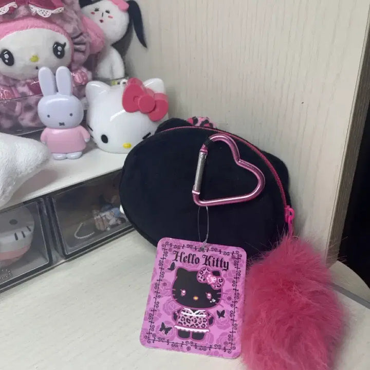[BUNJANG] Sanrio Kitty "Black Gal" Leopard Print Caribiner Pouch / 고전 블랙갸루 키티 카라비너 파우치 정품 호피키티 인형