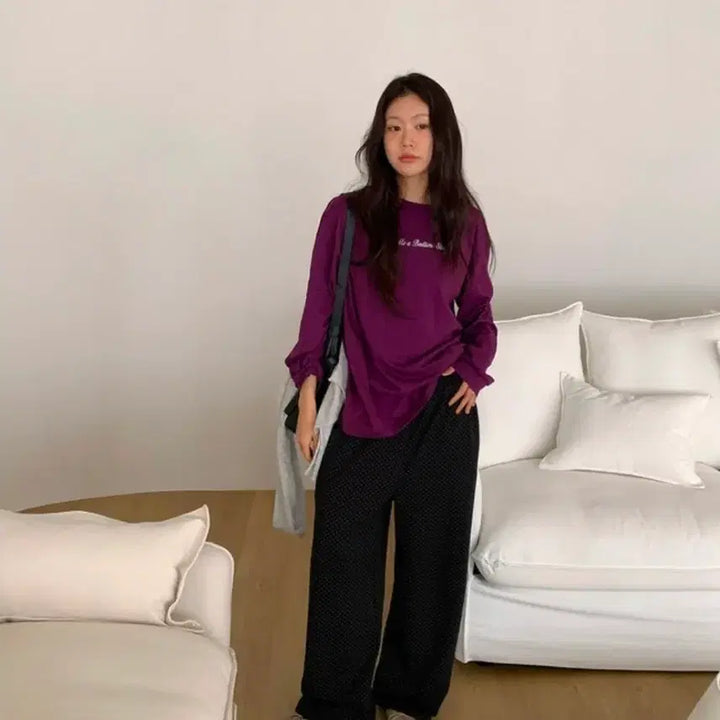 [BUNJANG] Underver Rutien Lettering T-Shirt Purple / 언더비 루티앤 레터링 티셔츠 