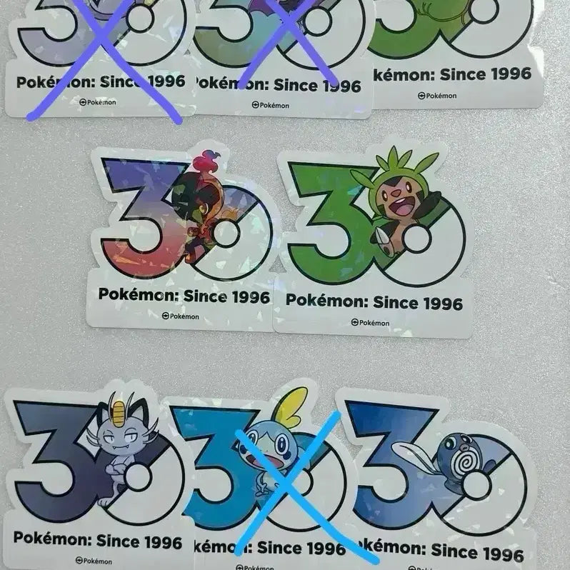 [BUNJANG] Pokemon 30th Anniversary Logo Stickers - Meowth, Bellsprout, Chespin, Carbink, Aipom, Poliwag / 포켓몬 30주년 로고 스티커 나옹, 모다피, 도치마론, 카르본, 에이팜