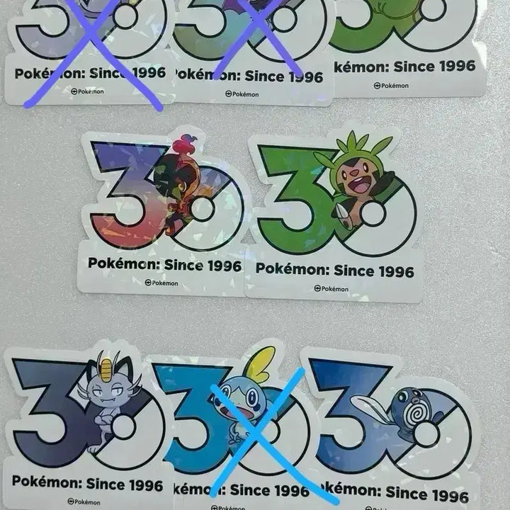 [BUNJANG] Pokemon 30th Anniversary Logo Stickers - Meowth, Bellsprout, Chespin, Carbink, Aipom, Poliwag / 포켓몬 30주년 로고 스티커 나옹, 모다피, 도치마론, 카르본, 에이팜