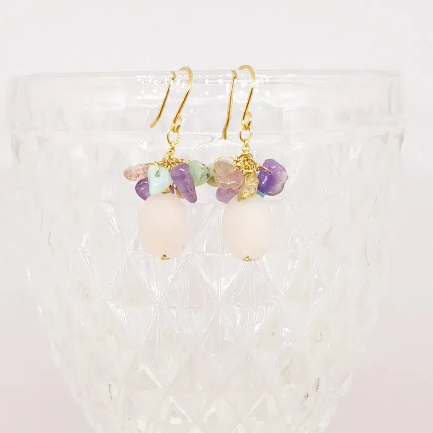 [BUNJANG] Dream Halo Rose Quartz Gemstone Earrings / Dream Halo 원석 귀걸이