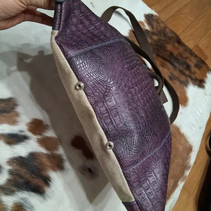 [BUNJANG] Purple Crocodile Leather Tote Bag Shoulder Bag / 보라색 크로커다일 가죽 토트백 숄더백