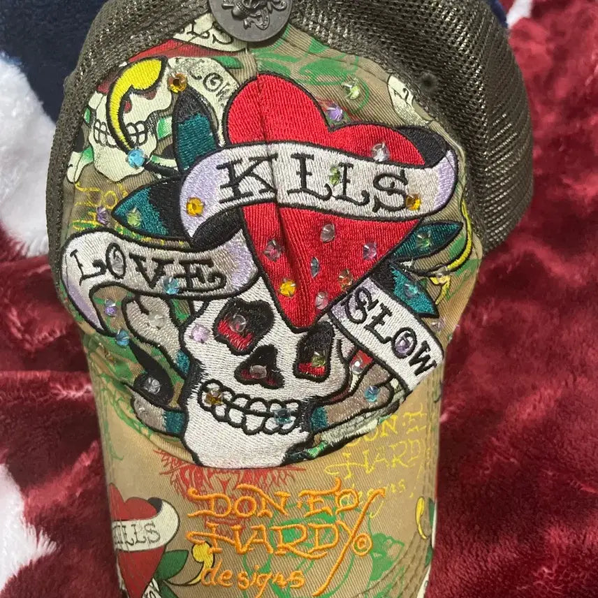 [BUNJANG] Ed Hardy Skull Heart Mesh Cap Olive Free Size / 에드하디 메쉬캡 (Free) 정품