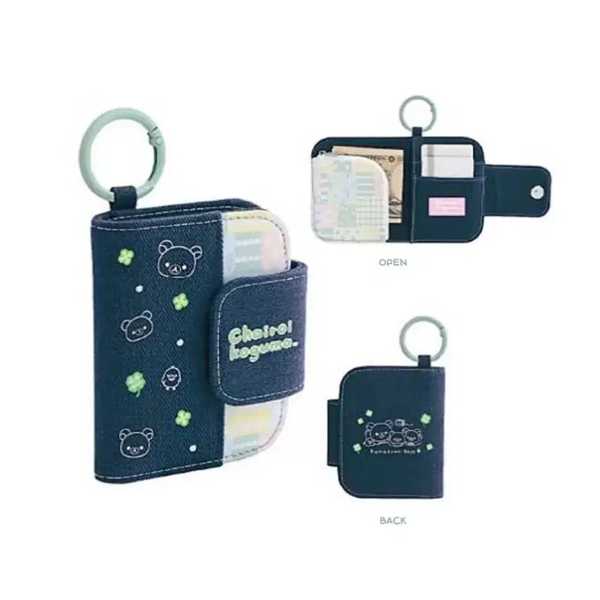 [BUNJANG] Rilakkuma Four-Leaf Clover Denim Carabiner Mini Wallet / 리락쿠마 네잎클로버 데님 카라비너 미니 지갑 양도 판매