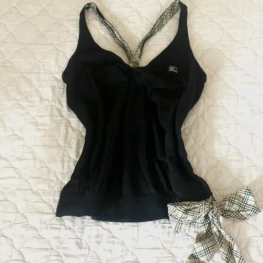 [BUNJANG] Burberry Blue Label Nova Check Halterneck Sleeveless Top with Large Ribbon / 버버리 유일매물 블루라벨 빅리본 노바체크 홀터넥 민소매 나시 슬리브리스